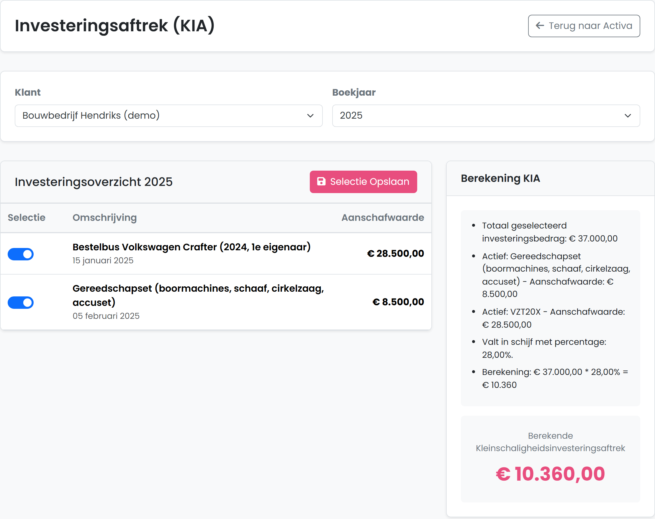 Investeringsaftrek 2025 met bestelbus en gereedschappen